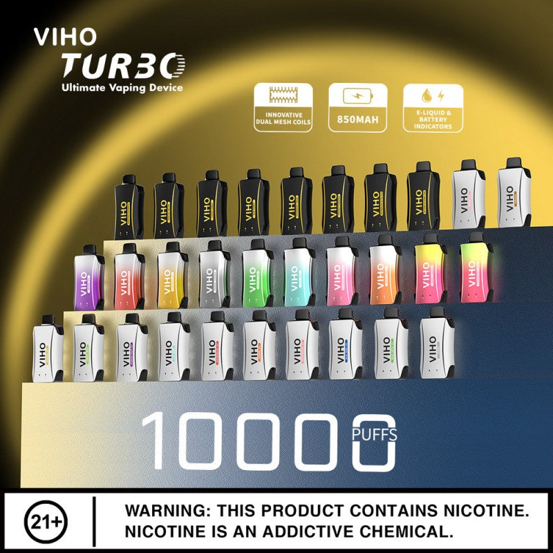 Viho Turbo 10000 puff 5% (50 mg) nicotine rechargeable display of flavors 
